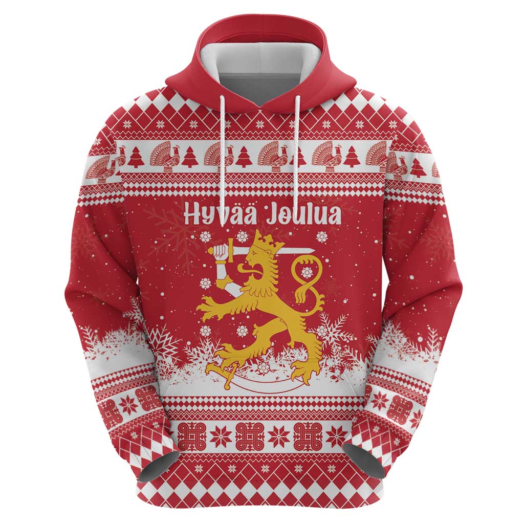 Finland Christmas Hannunvaakuna Zip Hoodie Hyvaa Joulua Nordic Snow Lion Red Version - Wonder Print Shop