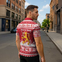 Finland Christmas Hannunvaakuna Zipper Polo Shirt Hyvaa Joulua Nordic Snow Lion Red Version - Wonder Print Shop