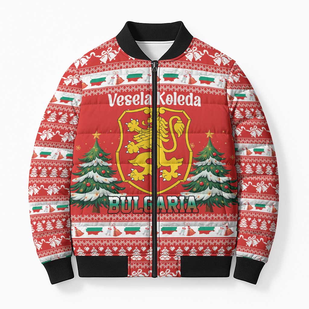 Bulgaria Christmas Bomber Puffer Jacket Merry Xmas Lion Crest - Wonder Print Shop