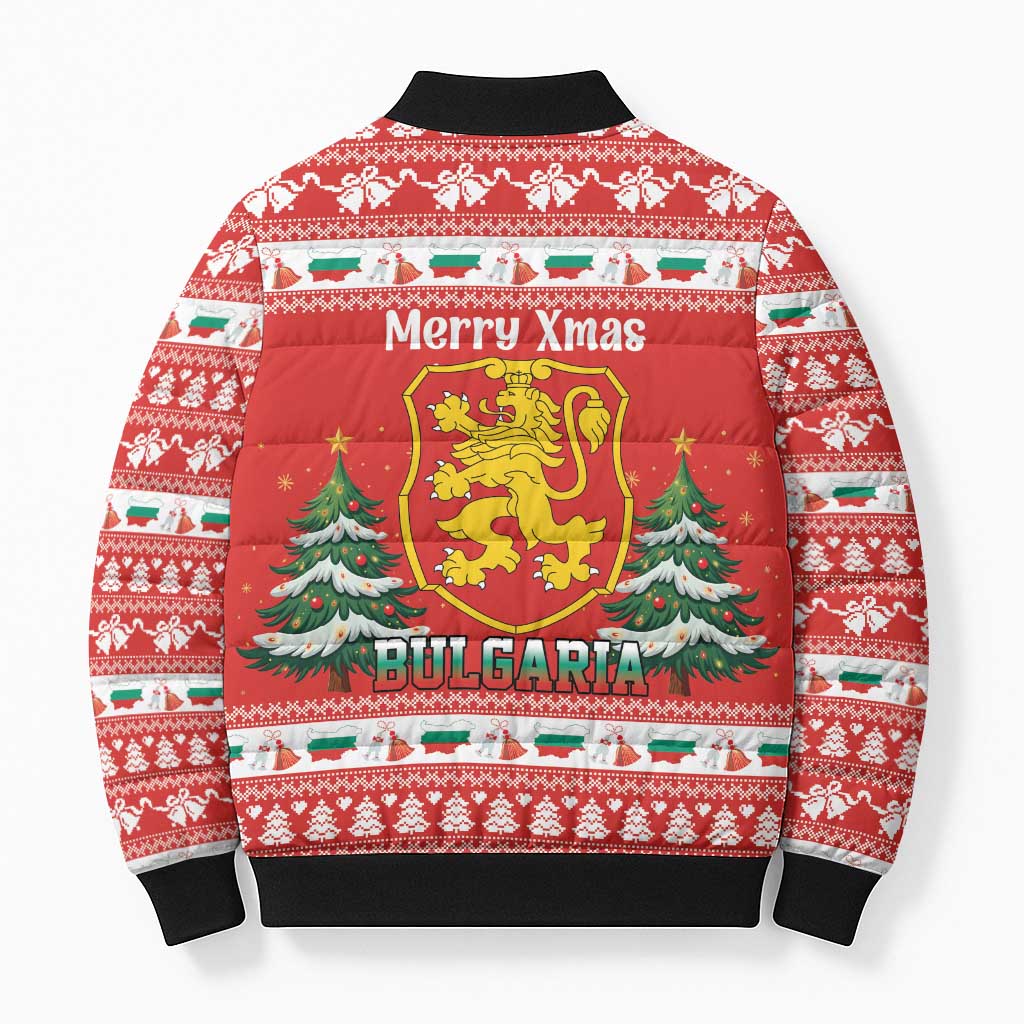Bulgaria Christmas Bomber Puffer Jacket Merry Xmas Lion Crest - Wonder Print Shop
