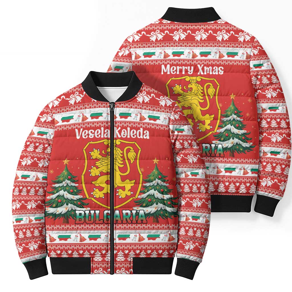 Bulgaria Christmas Bomber Puffer Jacket Merry Xmas Lion Crest - Wonder Print Shop