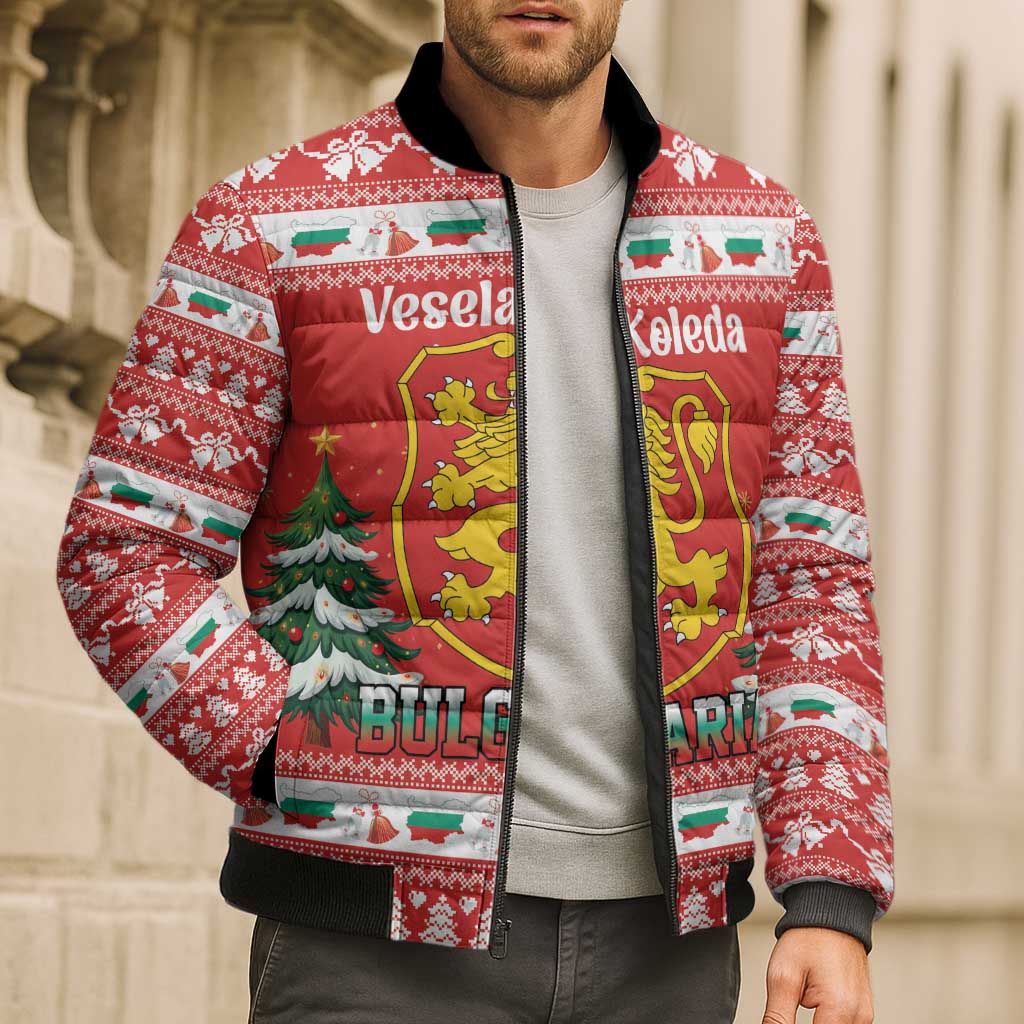 Bulgaria Christmas Bomber Puffer Jacket Merry Xmas Lion Crest - Wonder Print Shop