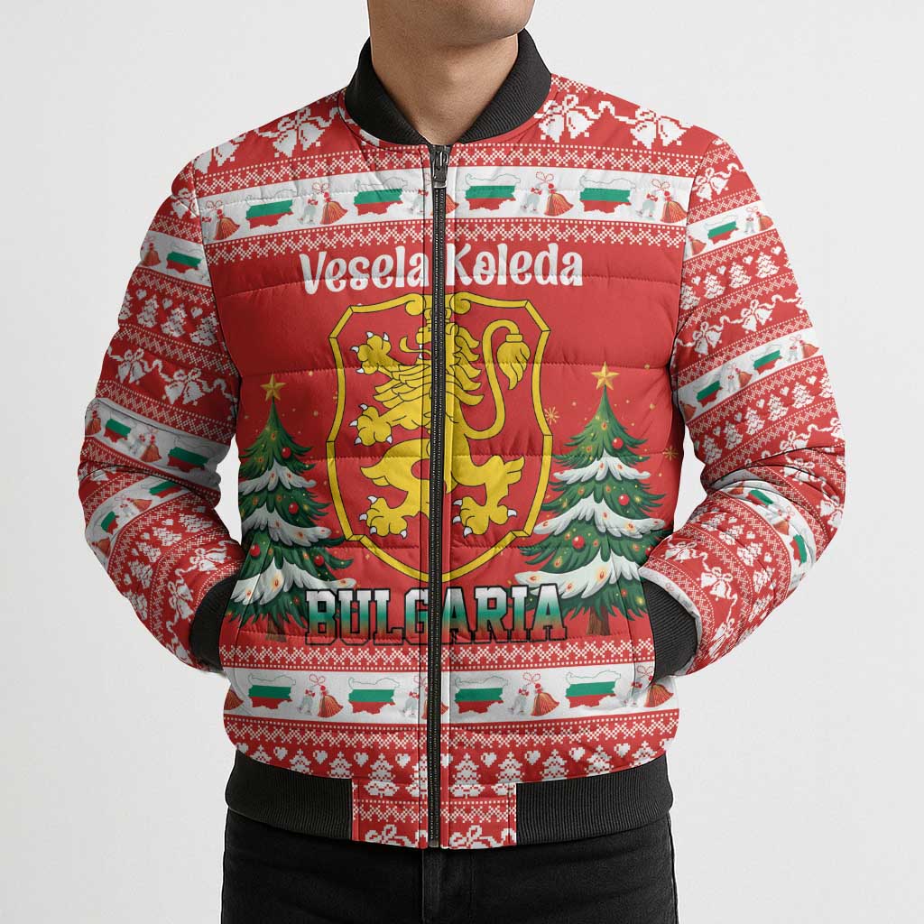Bulgaria Christmas Bomber Puffer Jacket Merry Xmas Lion Crest - Wonder Print Shop