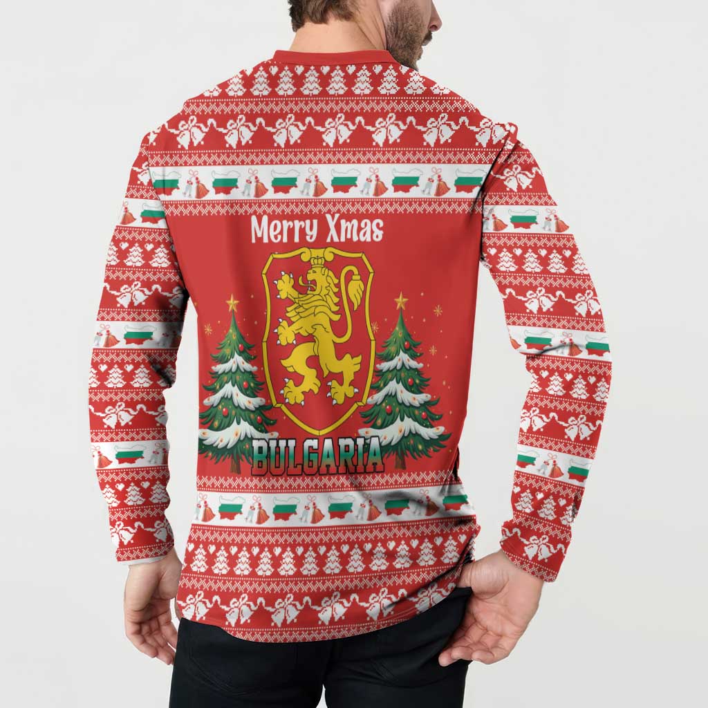 Bulgaria Christmas Button Sweatshirt Merry Xmas Lion Crest - Wonder Print Shop