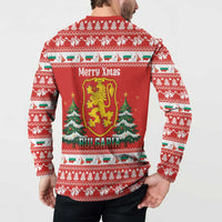Bulgaria Christmas Button Sweatshirt Merry Xmas Lion Crest - Wonder Print Shop