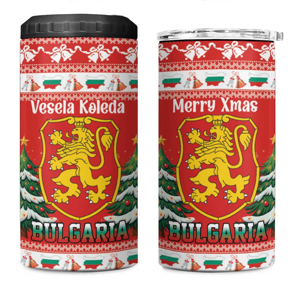 Bulgaria Christmas 4 in 1 Can Cooler Tumbler Merry Xmas Lion Crest - Wonder Print Shop
