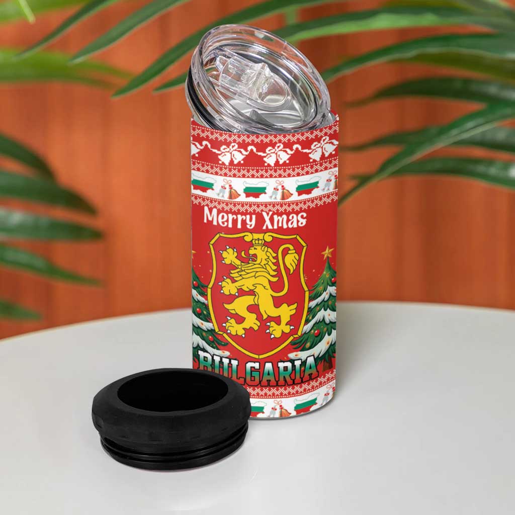 Bulgaria Christmas 4 in 1 Can Cooler Tumbler Merry Xmas Lion Crest - Wonder Print Shop