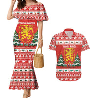 Bulgaria Christmas Couples Matching Mermaid Dress and Hawaiian Shirt Merry Xmas Lion Crest - Wonder Print Shop