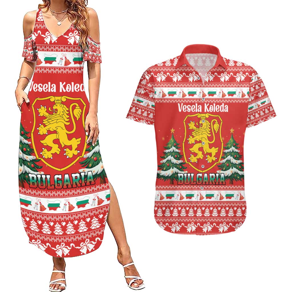 Bulgaria Christmas Couples Matching Summer Maxi Dress and Hawaiian Shirt Merry Xmas Lion Crest - Wonder Print Shop