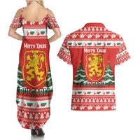Bulgaria Christmas Couples Matching Summer Maxi Dress and Hawaiian Shirt Merry Xmas Lion Crest - Wonder Print Shop