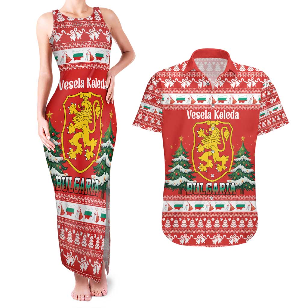 Bulgaria Christmas Couples Matching Tank Maxi Dress and Hawaiian Shirt Merry Xmas Lion Crest - Wonder Print Shop