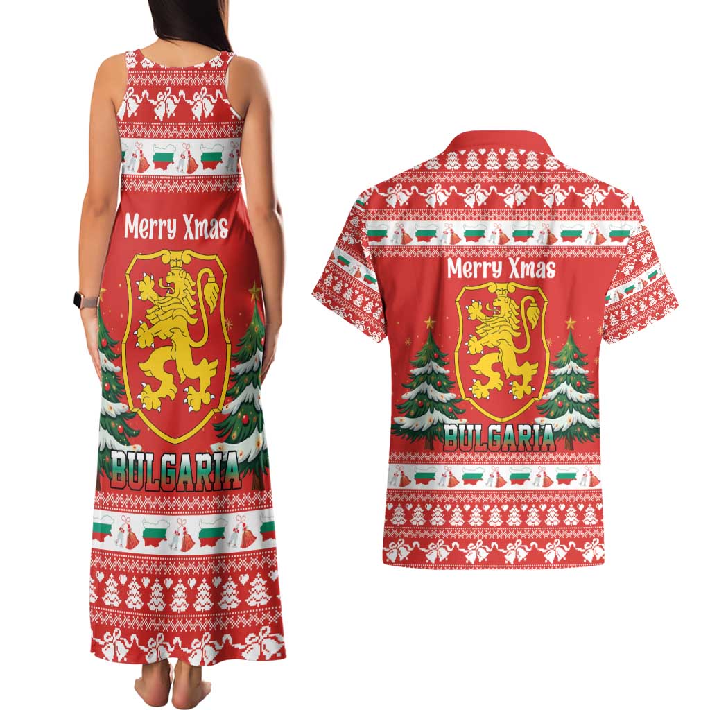 Bulgaria Christmas Couples Matching Tank Maxi Dress and Hawaiian Shirt Merry Xmas Lion Crest - Wonder Print Shop