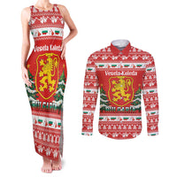 Bulgaria Christmas Couples Matching Tank Maxi Dress and Long Sleeve Button Shirt Merry Xmas Lion Crest - Wonder Print Shop