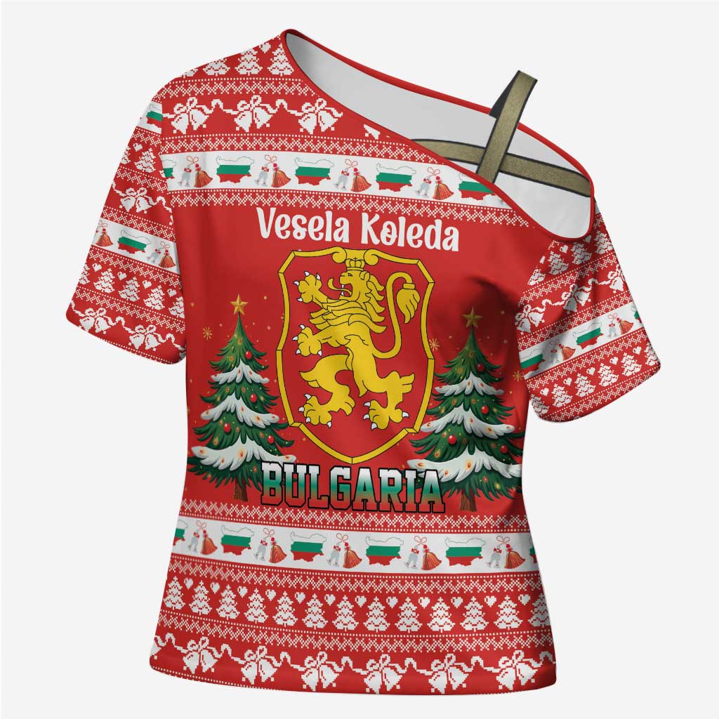 Bulgaria Christmas Cross Shoulder Shirt Merry Xmas Lion Crest - Wonder Print Shop