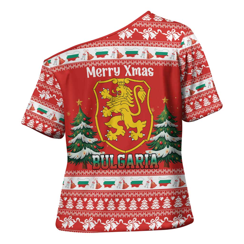 Bulgaria Christmas Cross Shoulder Shirt Merry Xmas Lion Crest - Wonder Print Shop