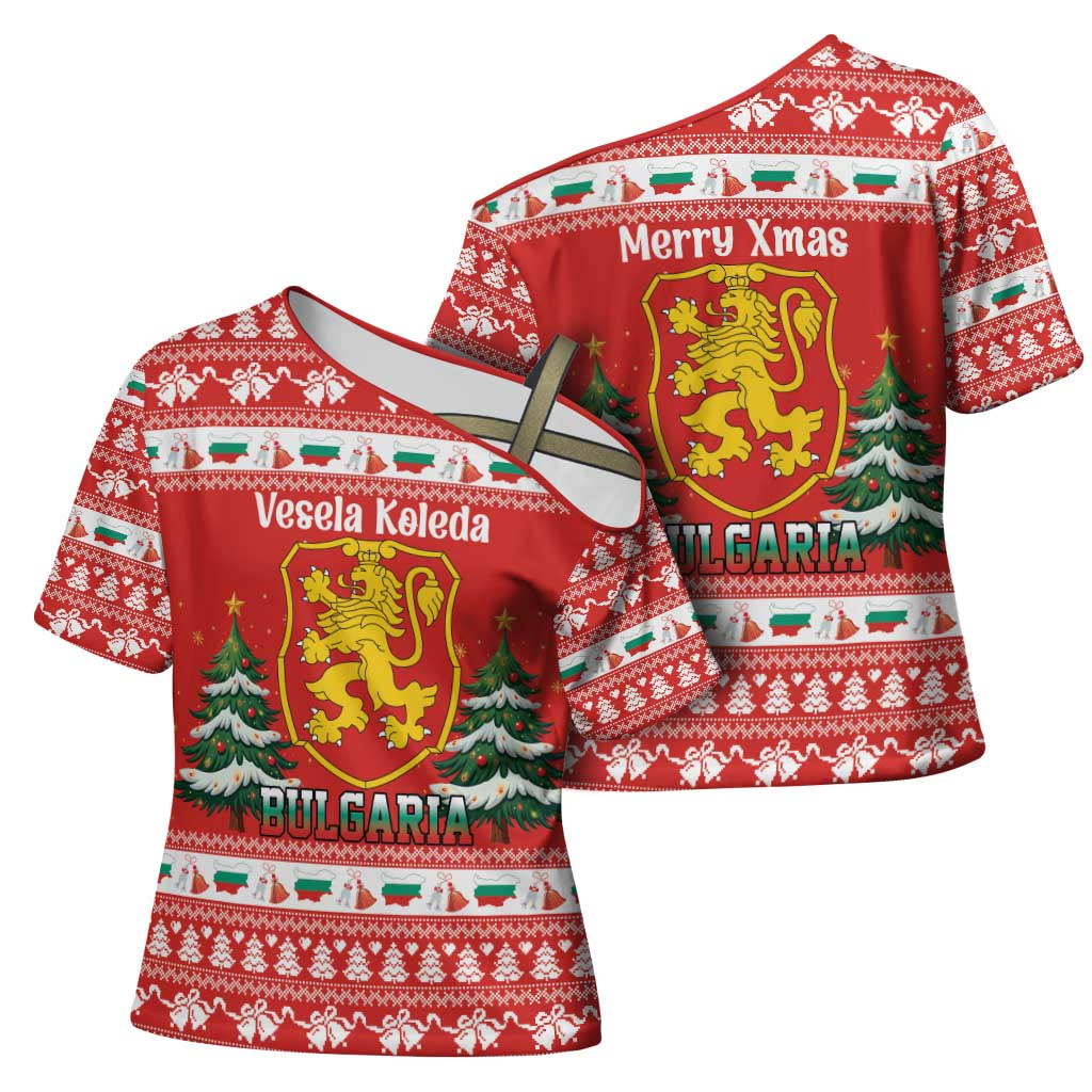 Bulgaria Christmas Cross Shoulder Shirt Merry Xmas Lion Crest - Wonder Print Shop