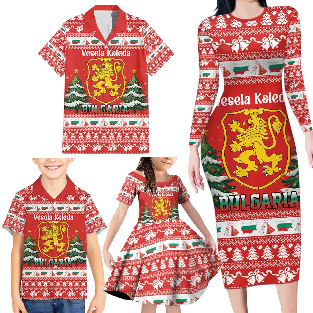 Bulgaria Christmas Family Matching Long Sleeve Bodycon Dress and Hawaiian Shirt Merry Xmas Lion Crest - Wonder Print Shop