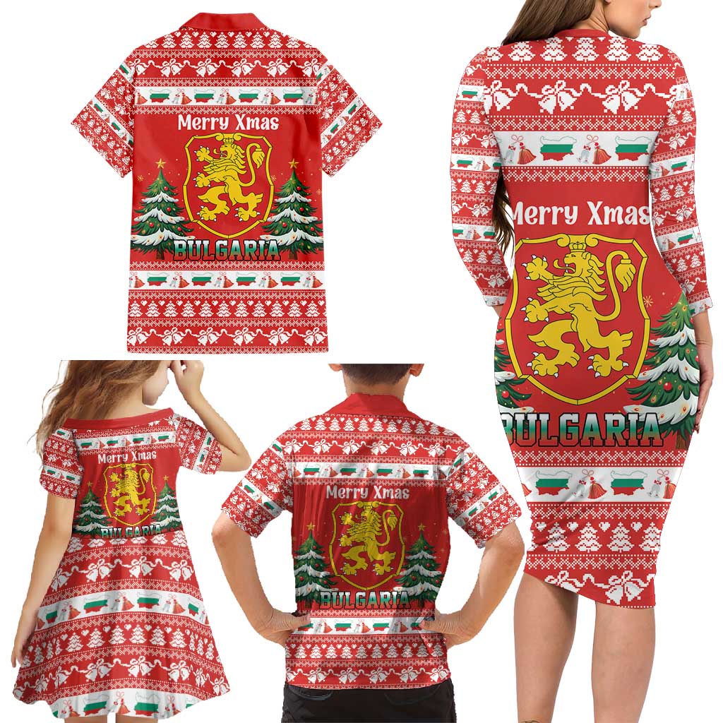 Bulgaria Christmas Family Matching Long Sleeve Bodycon Dress and Hawaiian Shirt Merry Xmas Lion Crest - Wonder Print Shop