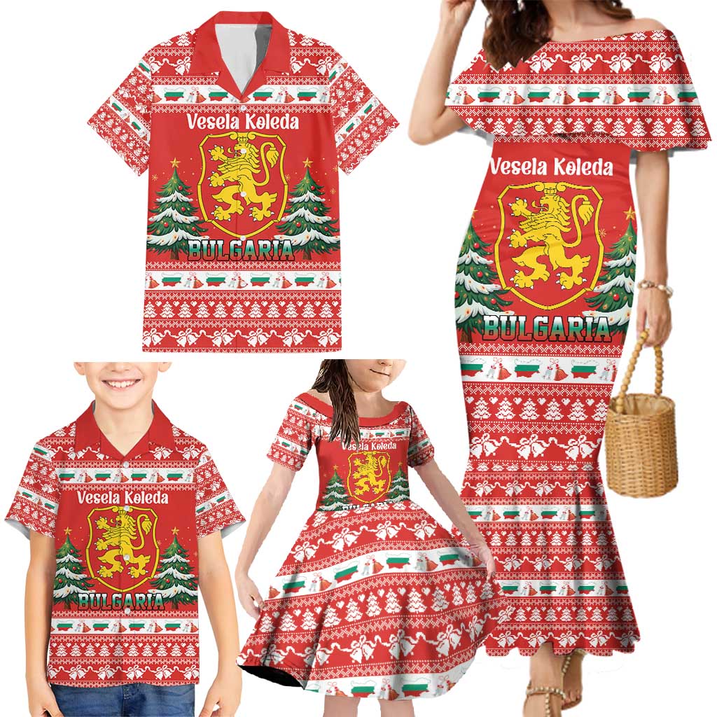Bulgaria Christmas Family Matching Mermaid Dress and Hawaiian Shirt Merry Xmas Lion Crest - Wonder Print Shop