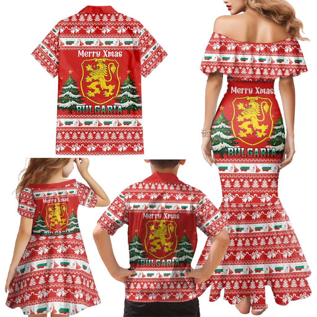 Bulgaria Christmas Family Matching Mermaid Dress and Hawaiian Shirt Merry Xmas Lion Crest - Wonder Print Shop