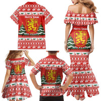 Bulgaria Christmas Family Matching Mermaid Dress and Hawaiian Shirt Merry Xmas Lion Crest - Wonder Print Shop