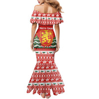 Bulgaria Christmas Family Matching Mermaid Dress and Hawaiian Shirt Merry Xmas Lion Crest - Wonder Print Shop