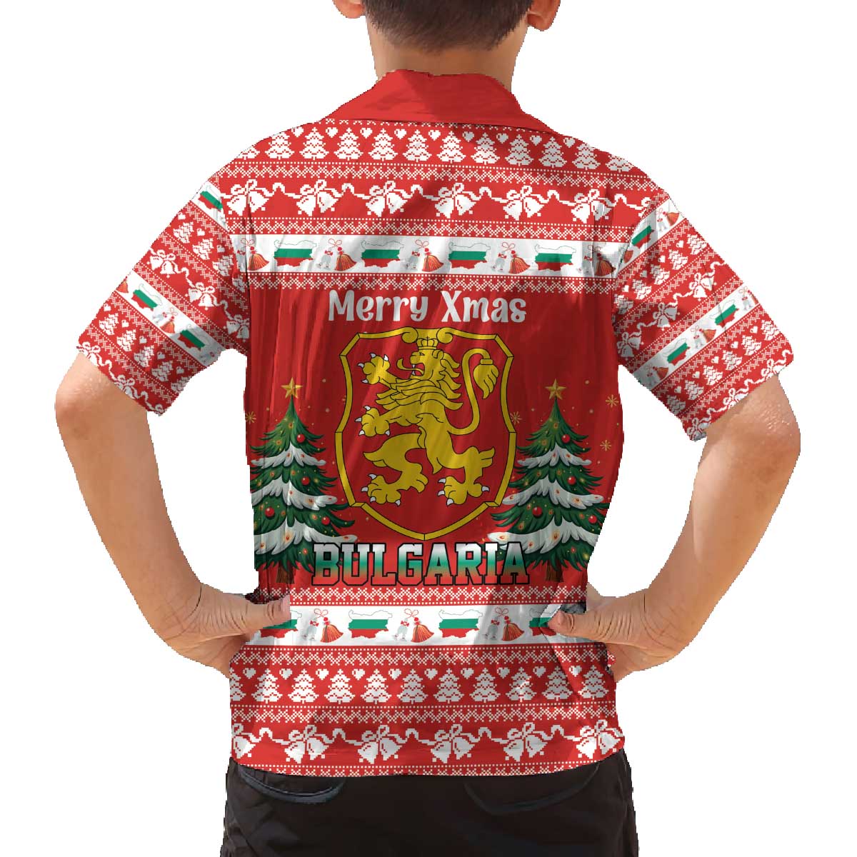 Bulgaria Christmas Family Matching Off The Shoulder Long Sleeve Dress and Hawaiian Shirt Merry Xmas Lion Crest - Wonder Print Shop