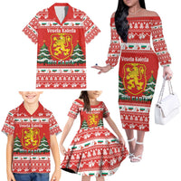 Bulgaria Christmas Family Matching Off The Shoulder Long Sleeve Dress and Hawaiian Shirt Merry Xmas Lion Crest - Wonder Print Shop
