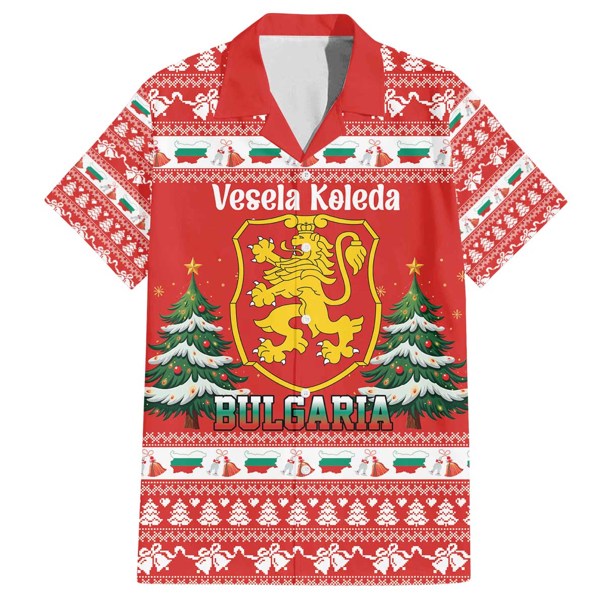 Bulgaria Christmas Family Matching Off The Shoulder Long Sleeve Dress and Hawaiian Shirt Merry Xmas Lion Crest - Wonder Print Shop