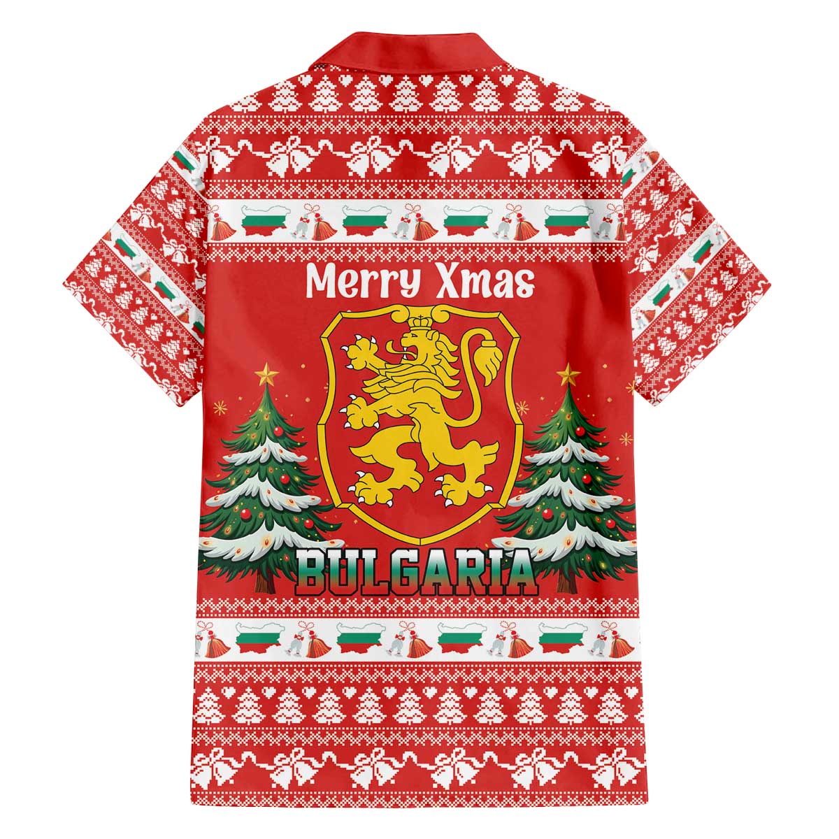 Bulgaria Christmas Family Matching Off The Shoulder Long Sleeve Dress and Hawaiian Shirt Merry Xmas Lion Crest - Wonder Print Shop