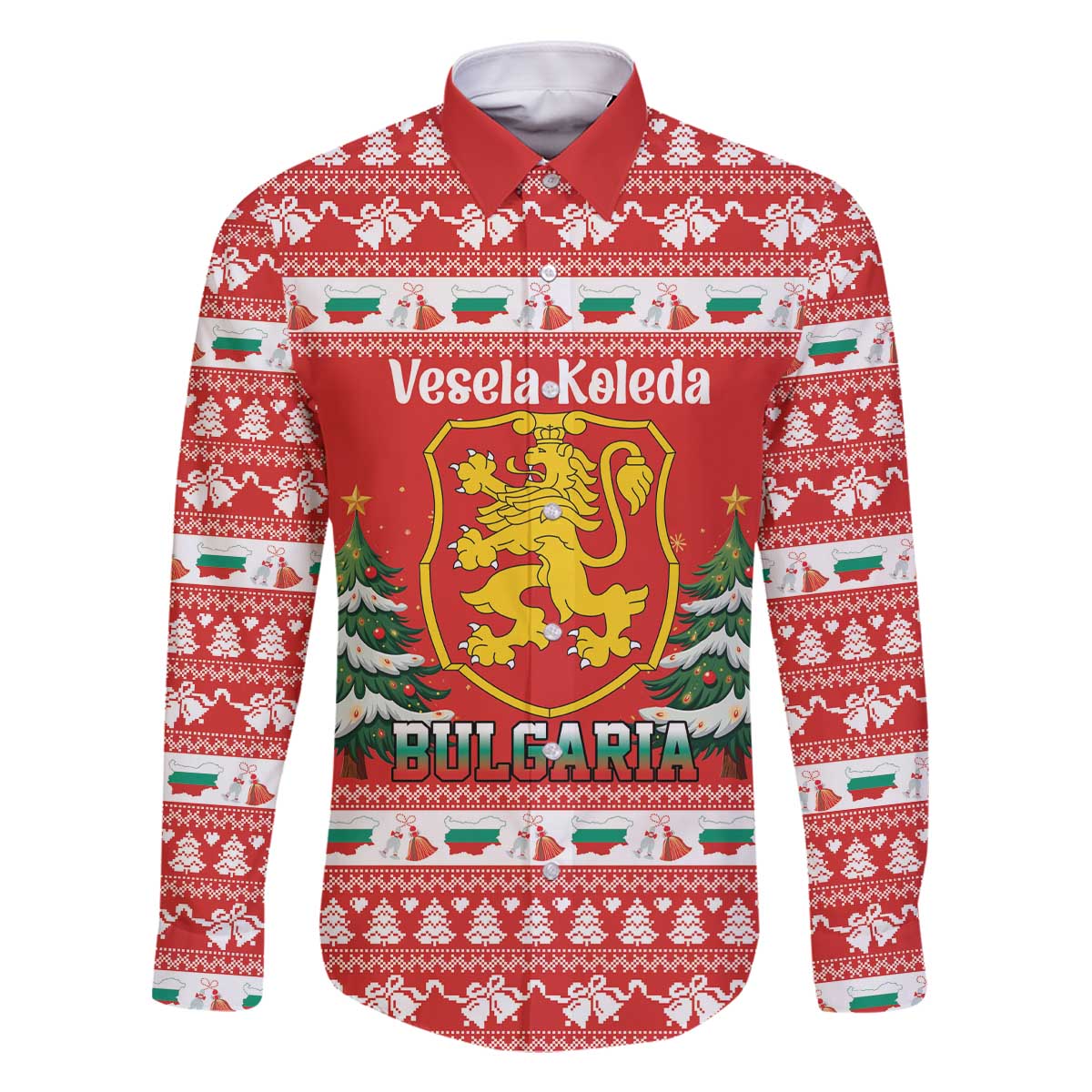 Bulgaria Christmas Family Matching Off The Shoulder Long Sleeve Dress and Hawaiian Shirt Merry Xmas Lion Crest - Wonder Print Shop