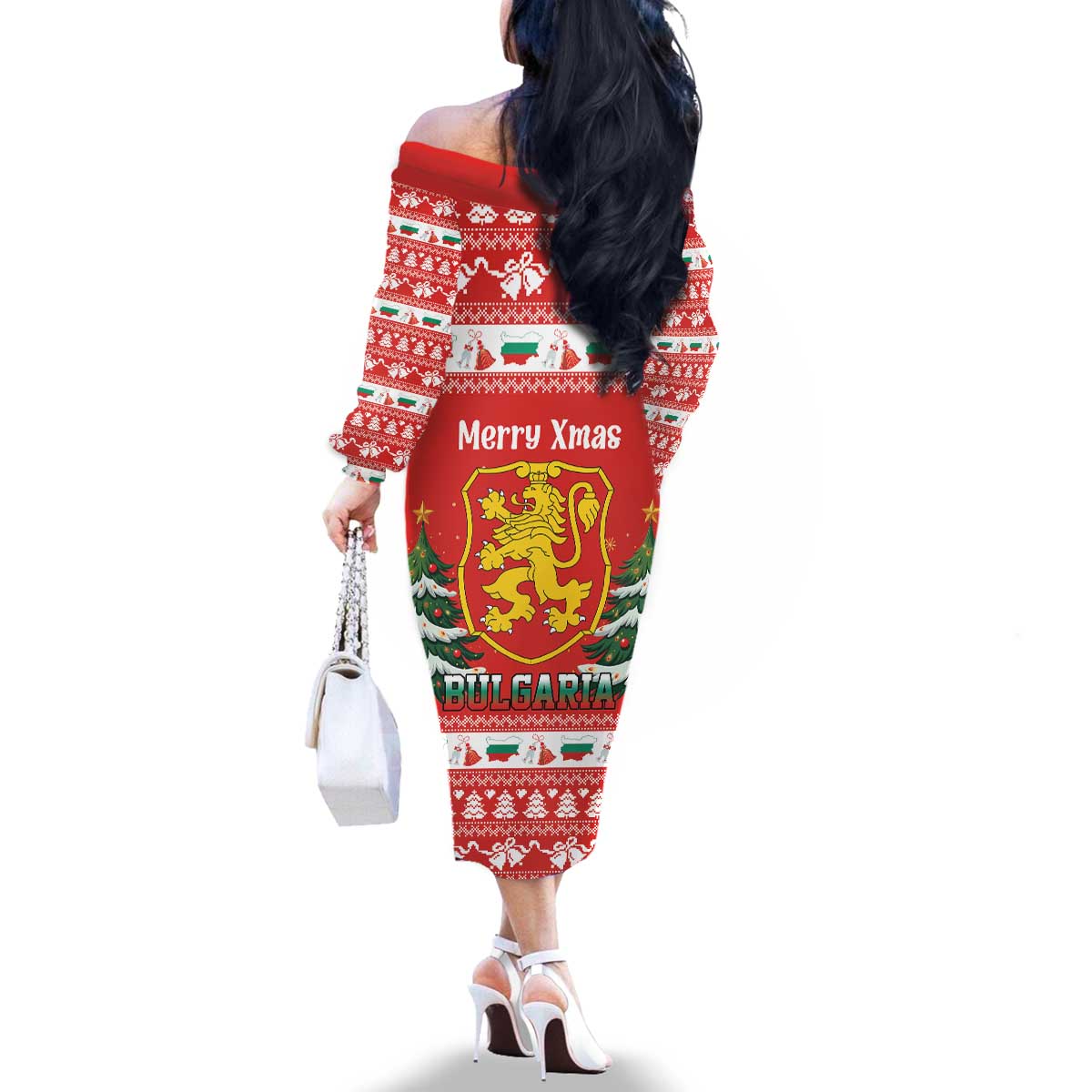 Bulgaria Christmas Family Matching Off The Shoulder Long Sleeve Dress and Hawaiian Shirt Merry Xmas Lion Crest - Wonder Print Shop