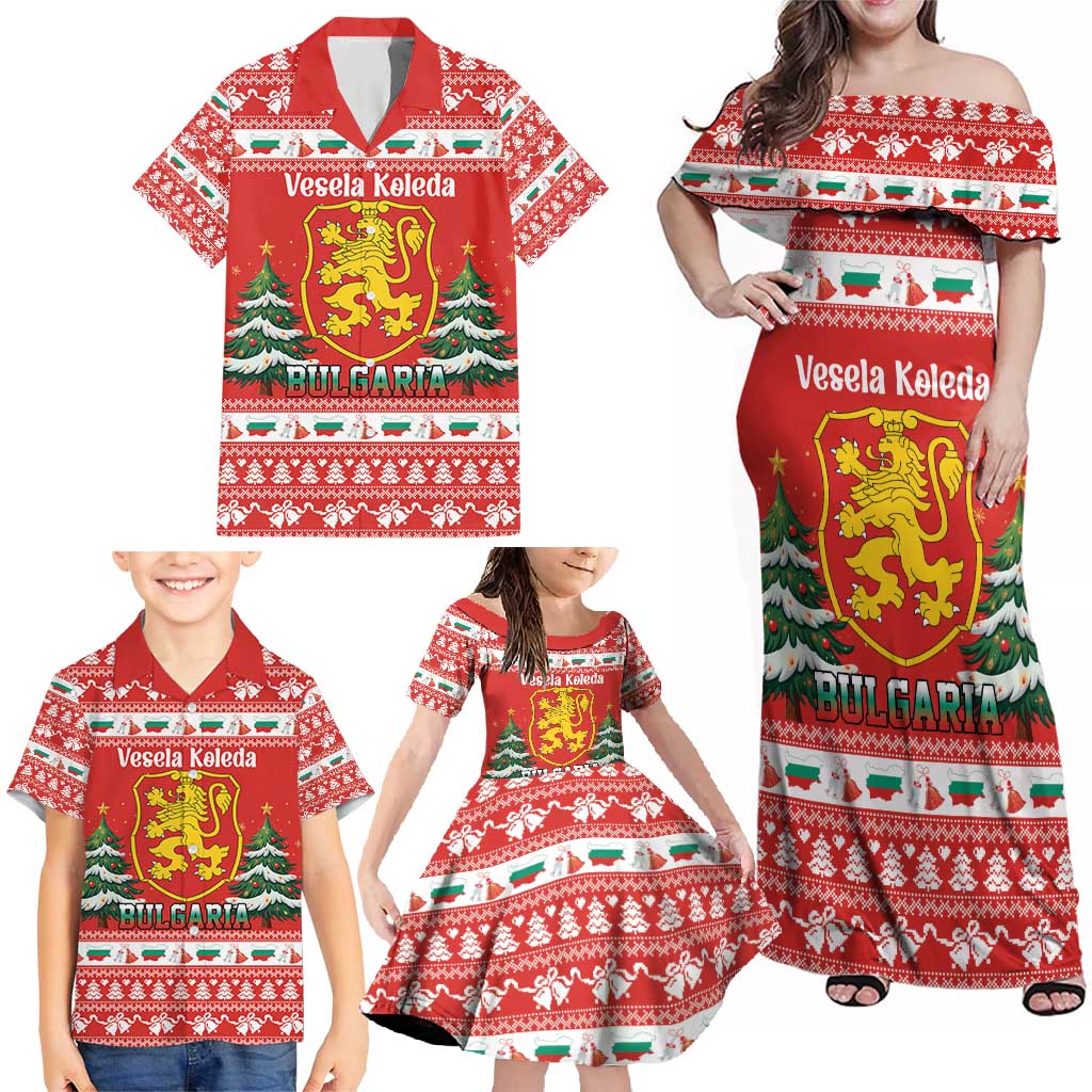 Bulgaria Christmas Family Matching Off Shoulder Maxi Dress and Hawaiian Shirt Merry Xmas Lion Crest - Wonder Print Shop