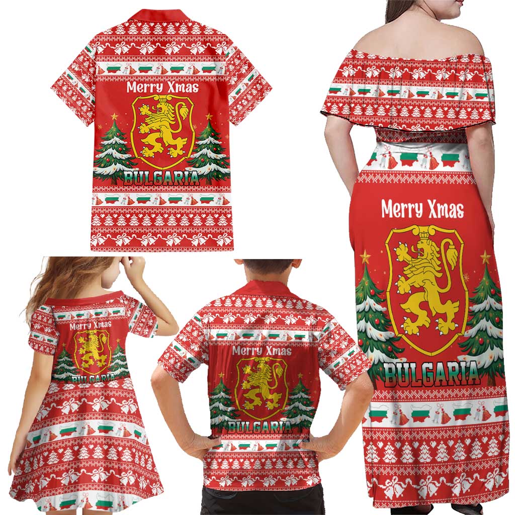 Bulgaria Christmas Family Matching Off Shoulder Maxi Dress and Hawaiian Shirt Merry Xmas Lion Crest - Wonder Print Shop