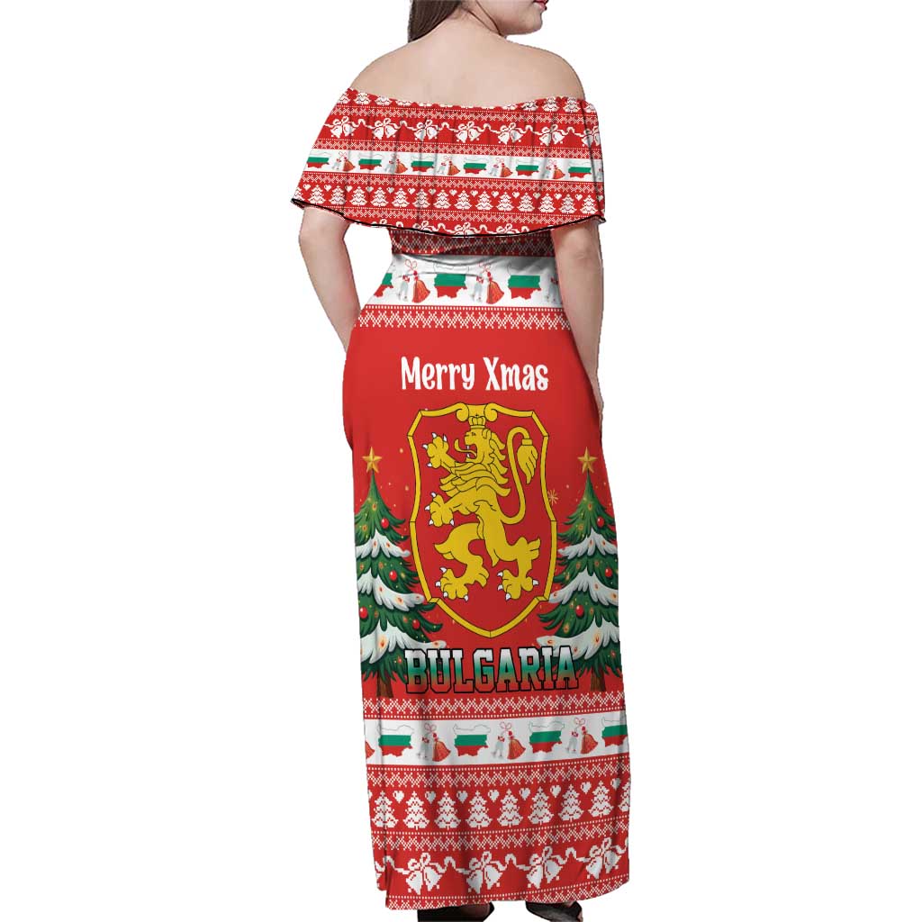 Bulgaria Christmas Family Matching Off Shoulder Maxi Dress and Hawaiian Shirt Merry Xmas Lion Crest - Wonder Print Shop