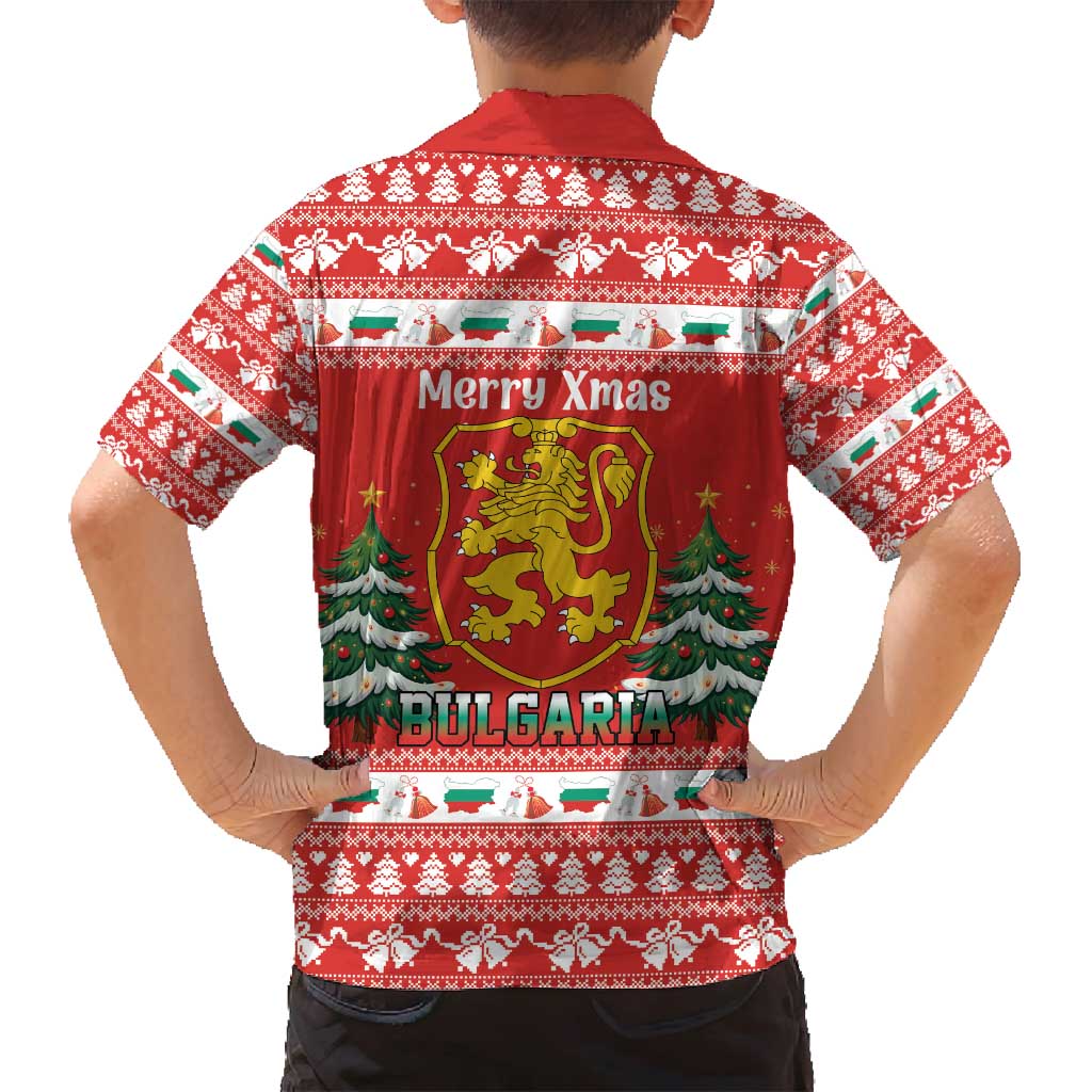 Bulgaria Christmas Family Matching Off Shoulder Short Dress and Hawaiian Shirt Merry Xmas Lion Crest - Wonder Print Shop