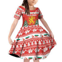 Bulgaria Christmas Family Matching Off Shoulder Short Dress and Hawaiian Shirt Merry Xmas Lion Crest - Wonder Print Shop
