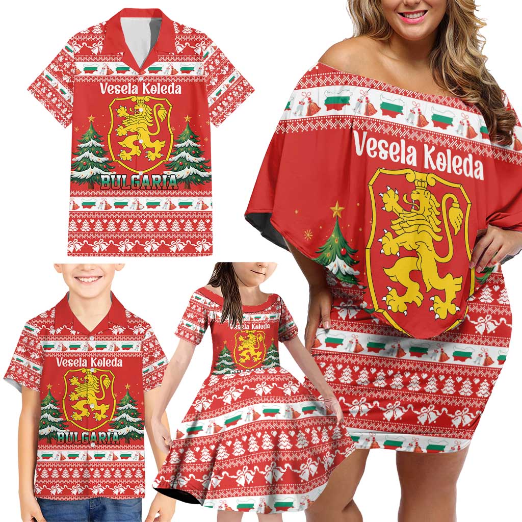 Bulgaria Christmas Family Matching Off Shoulder Short Dress and Hawaiian Shirt Merry Xmas Lion Crest - Wonder Print Shop