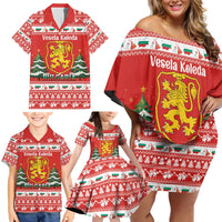Bulgaria Christmas Family Matching Off Shoulder Short Dress and Hawaiian Shirt Merry Xmas Lion Crest - Wonder Print Shop