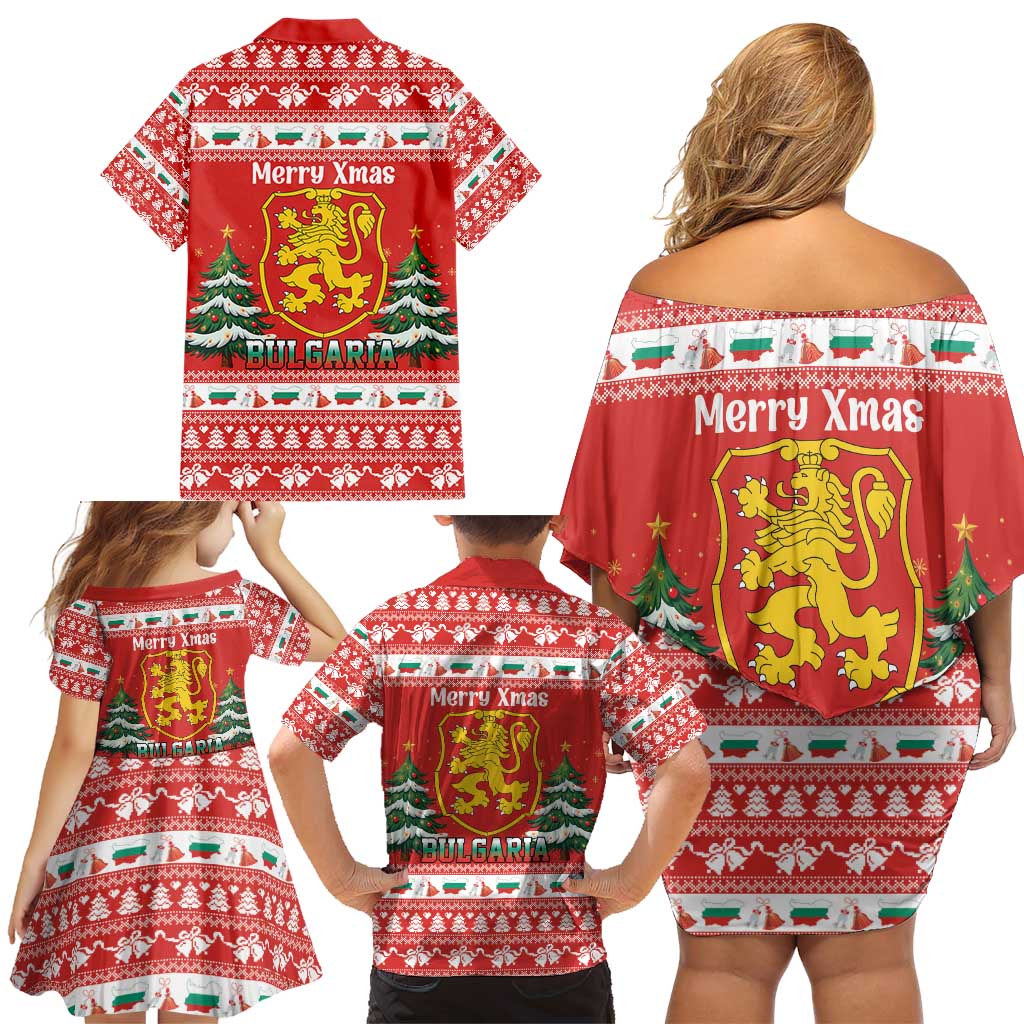 Bulgaria Christmas Family Matching Off Shoulder Short Dress and Hawaiian Shirt Merry Xmas Lion Crest - Wonder Print Shop