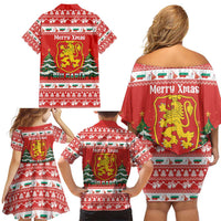 Bulgaria Christmas Family Matching Off Shoulder Short Dress and Hawaiian Shirt Merry Xmas Lion Crest - Wonder Print Shop