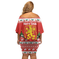 Bulgaria Christmas Family Matching Off Shoulder Short Dress and Hawaiian Shirt Merry Xmas Lion Crest - Wonder Print Shop