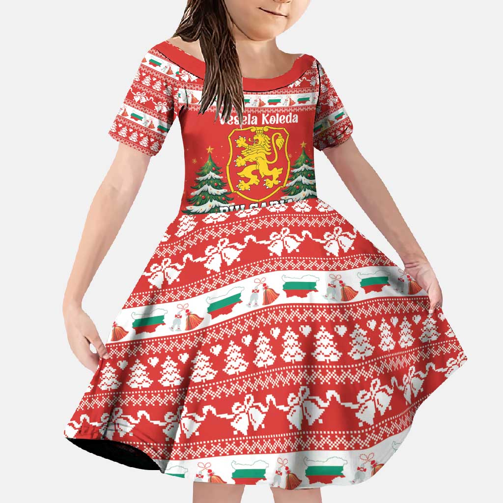 Bulgaria Christmas Family Matching Short Sleeve Bodycon Dress and Hawaiian Shirt Merry Xmas Lion Crest - Wonder Print Shop