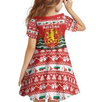 Bulgaria Christmas Family Matching Short Sleeve Bodycon Dress and Hawaiian Shirt Merry Xmas Lion Crest - Wonder Print Shop