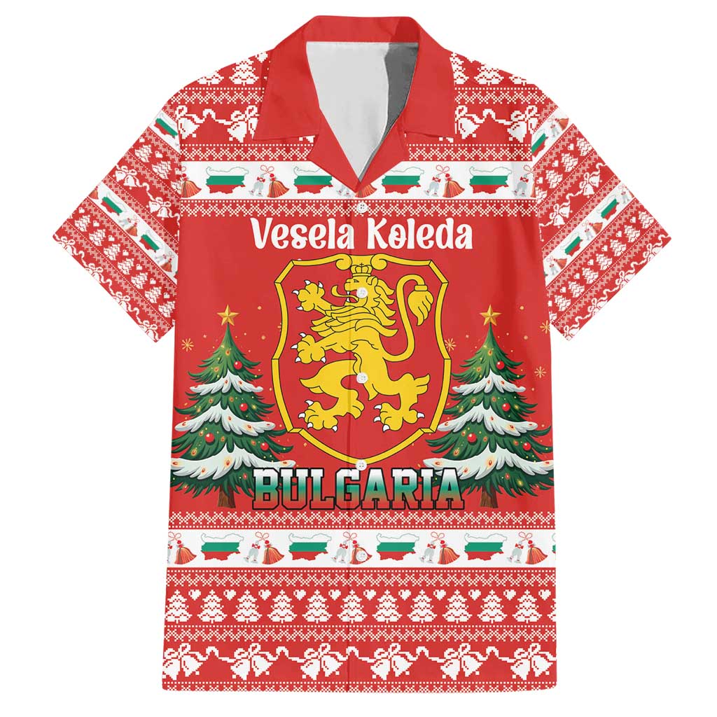 Bulgaria Christmas Family Matching Short Sleeve Bodycon Dress and Hawaiian Shirt Merry Xmas Lion Crest - Wonder Print Shop