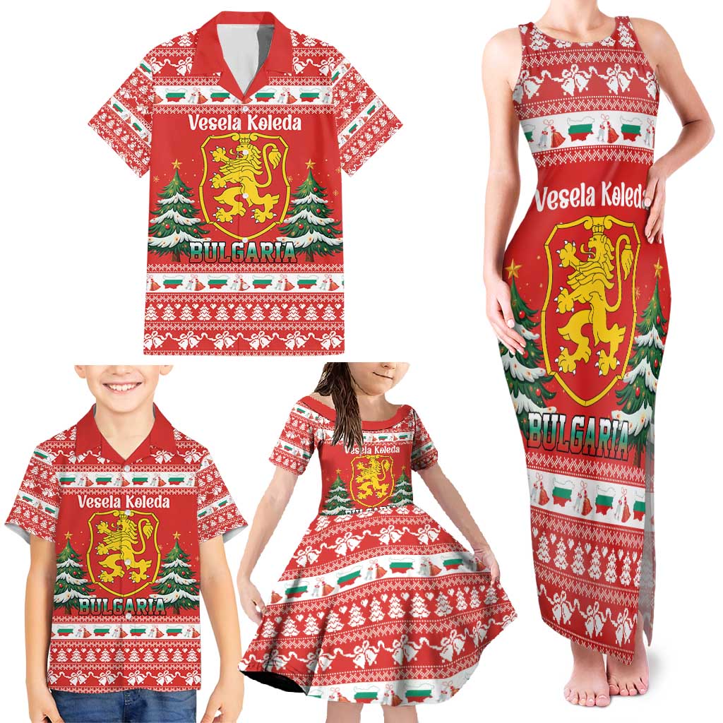 Bulgaria Christmas Family Matching Tank Maxi Dress and Hawaiian Shirt Merry Xmas Lion Crest - Wonder Print Shop