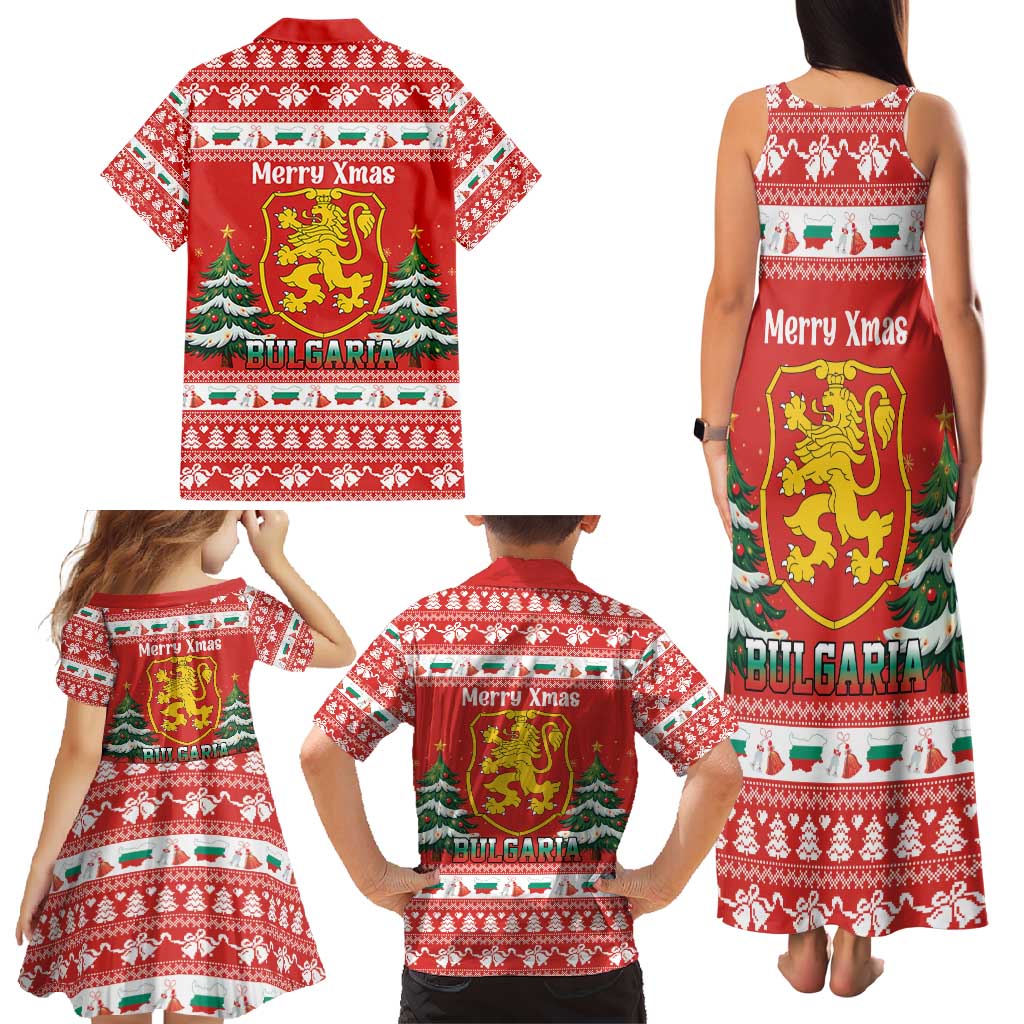 Bulgaria Christmas Family Matching Tank Maxi Dress and Hawaiian Shirt Merry Xmas Lion Crest - Wonder Print Shop
