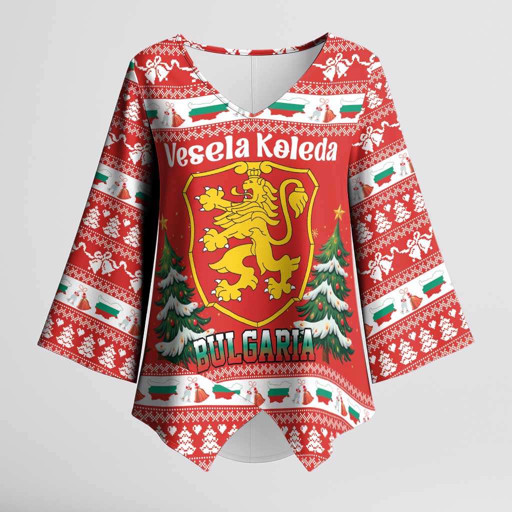 Bulgaria Christmas Kimono Sleeve Blouse Merry Xmas Lion Crest - Wonder Print Shop