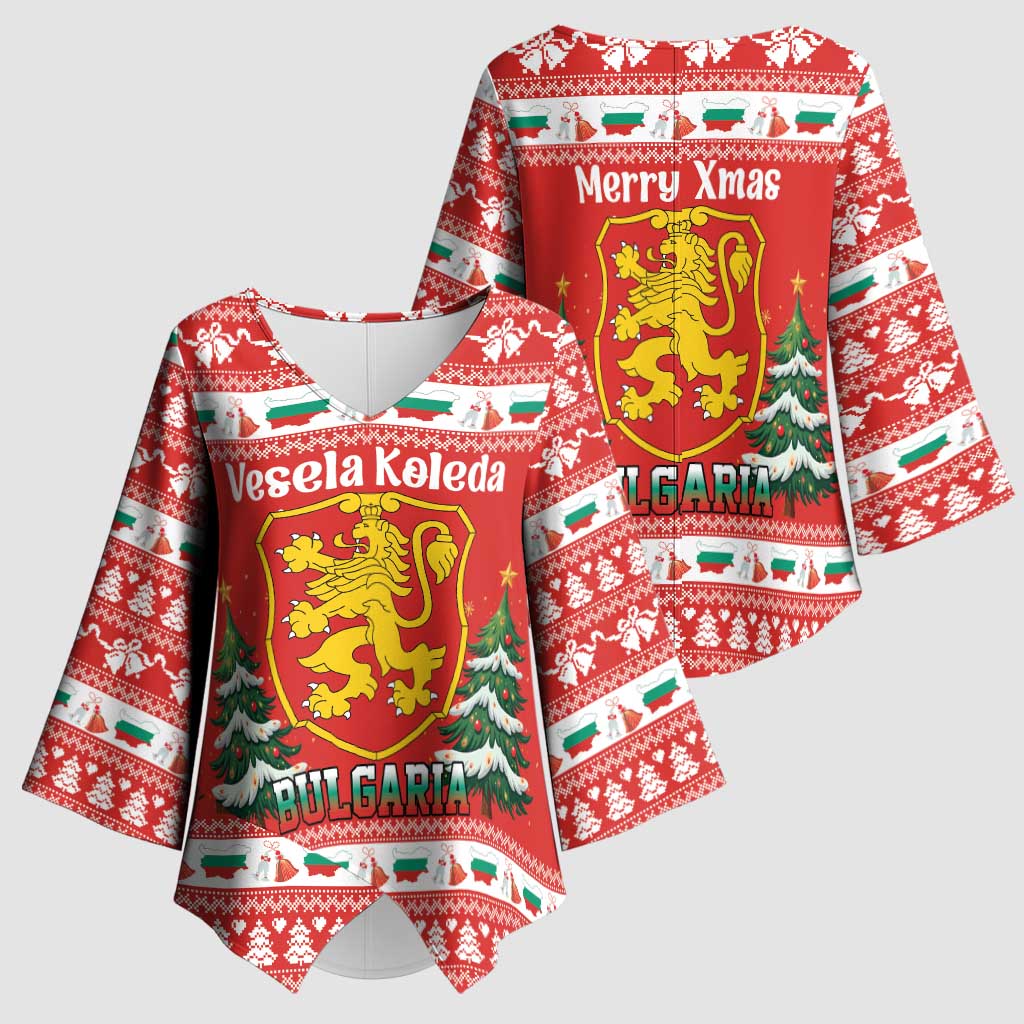 Bulgaria Christmas Kimono Sleeve Blouse Merry Xmas Lion Crest - Wonder Print Shop