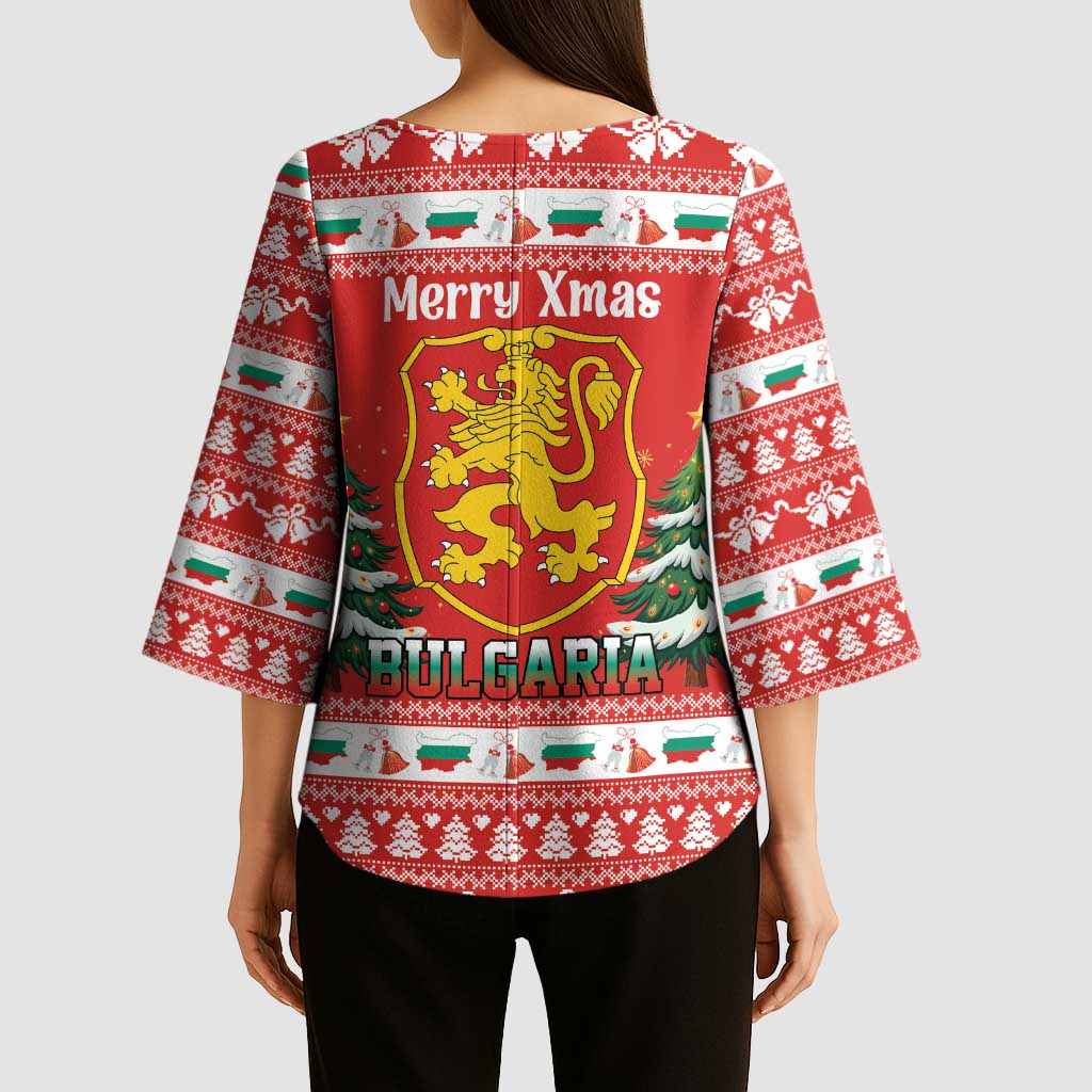 Bulgaria Christmas Kimono Sleeve Blouse Merry Xmas Lion Crest - Wonder Print Shop